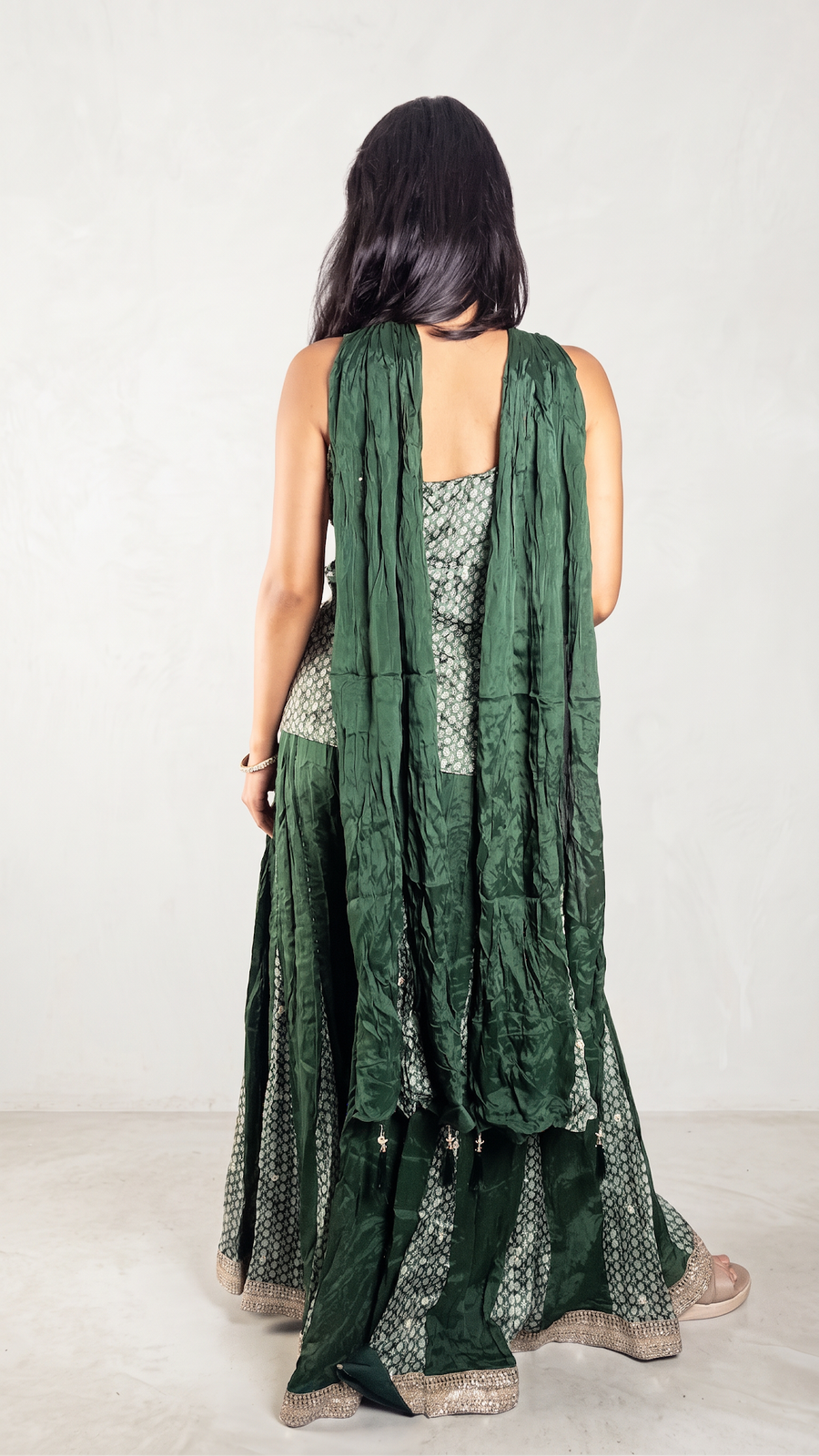 Forest Green Chinnon Palazzo Set With Sequin Bodice — back view