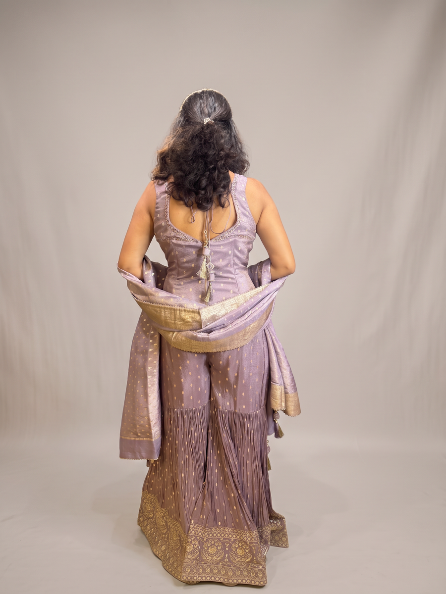 Lavender Georgette Sharara Set With Zari Dupatta — back view