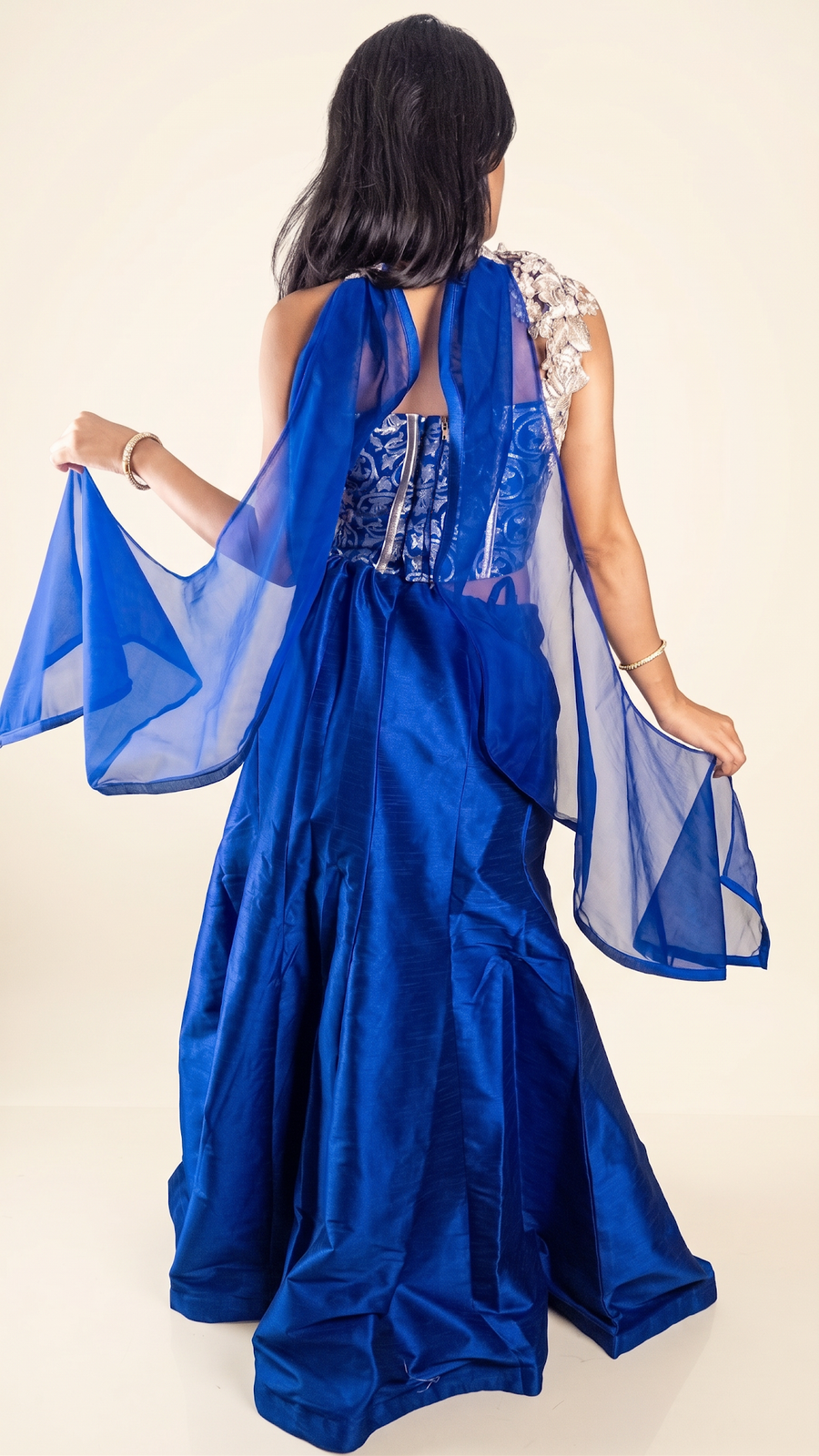 Royal Blue Raw Silk Lehenga With Zari Corset Blouse — fabric detail