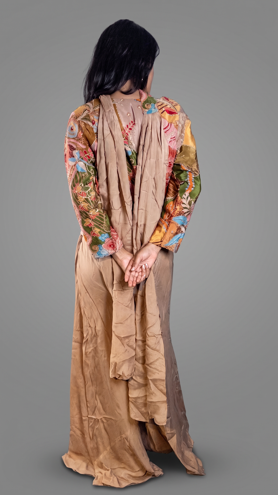 Multicolour Floral Satin Crop Top and Sharara Set — back view