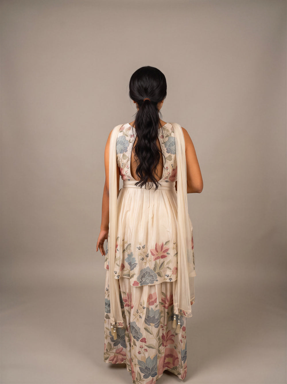 Aangan Ivory Chinon Floral Palazzo Suit