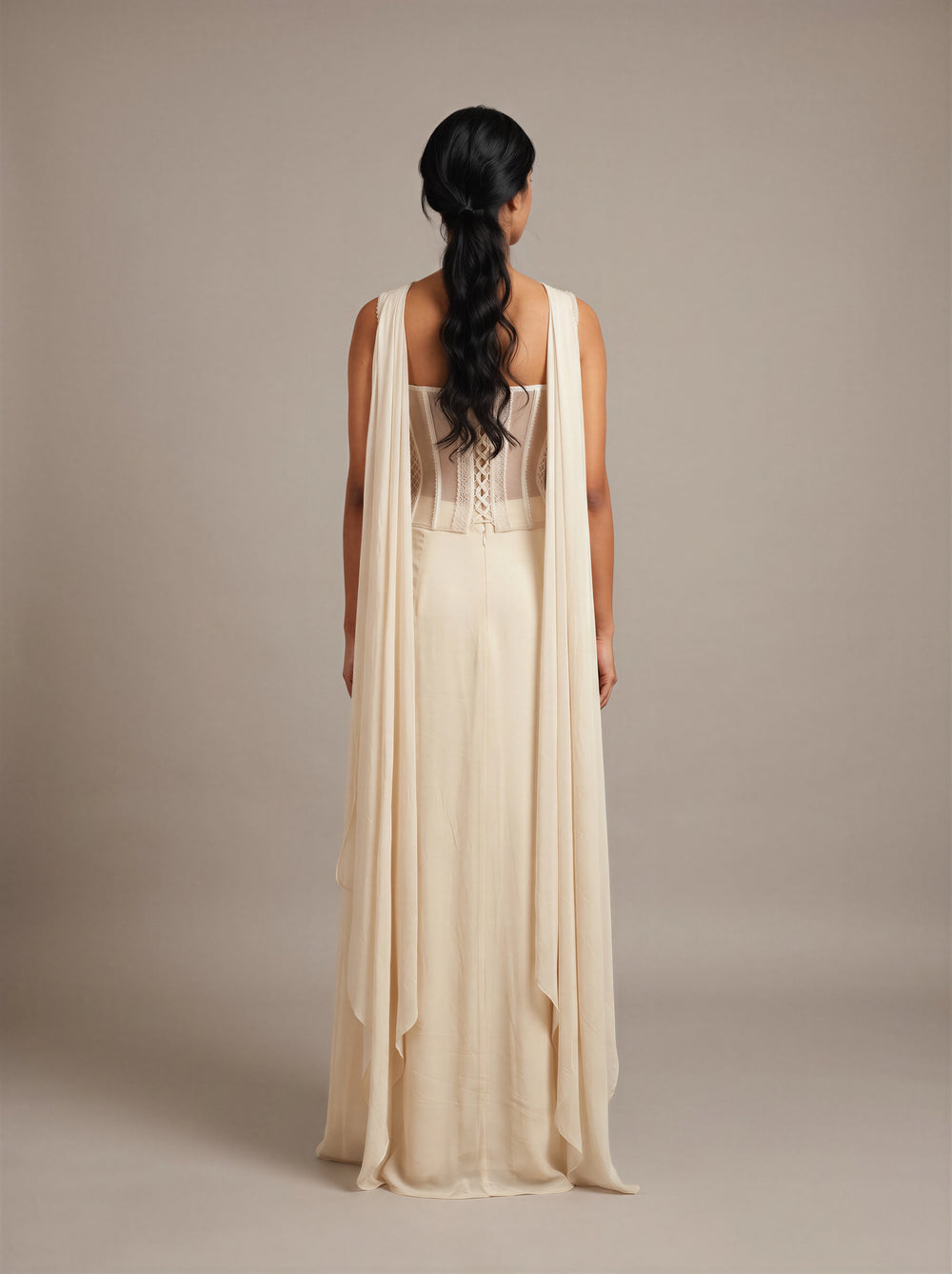 Ivory Pearl Bead Bustier Dhoti Set