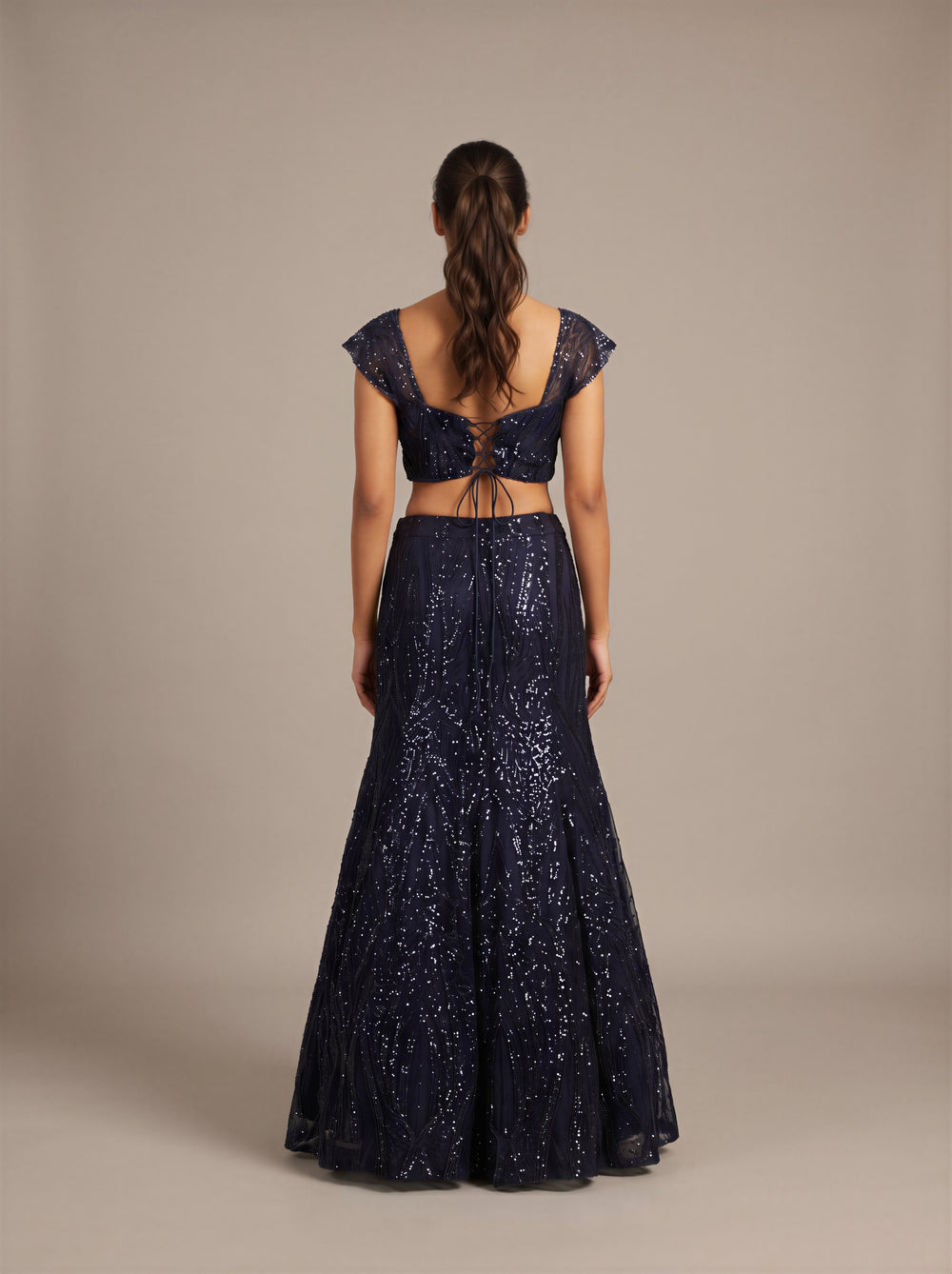 Midnight Navy Beaded Net Mermaid Lehenga