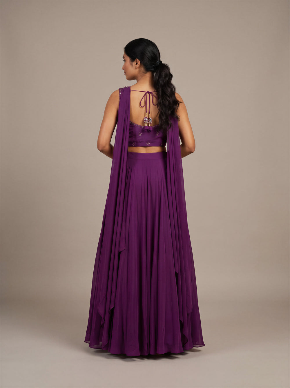 Mahira Plum Beadwork Crepe Lehenga Set