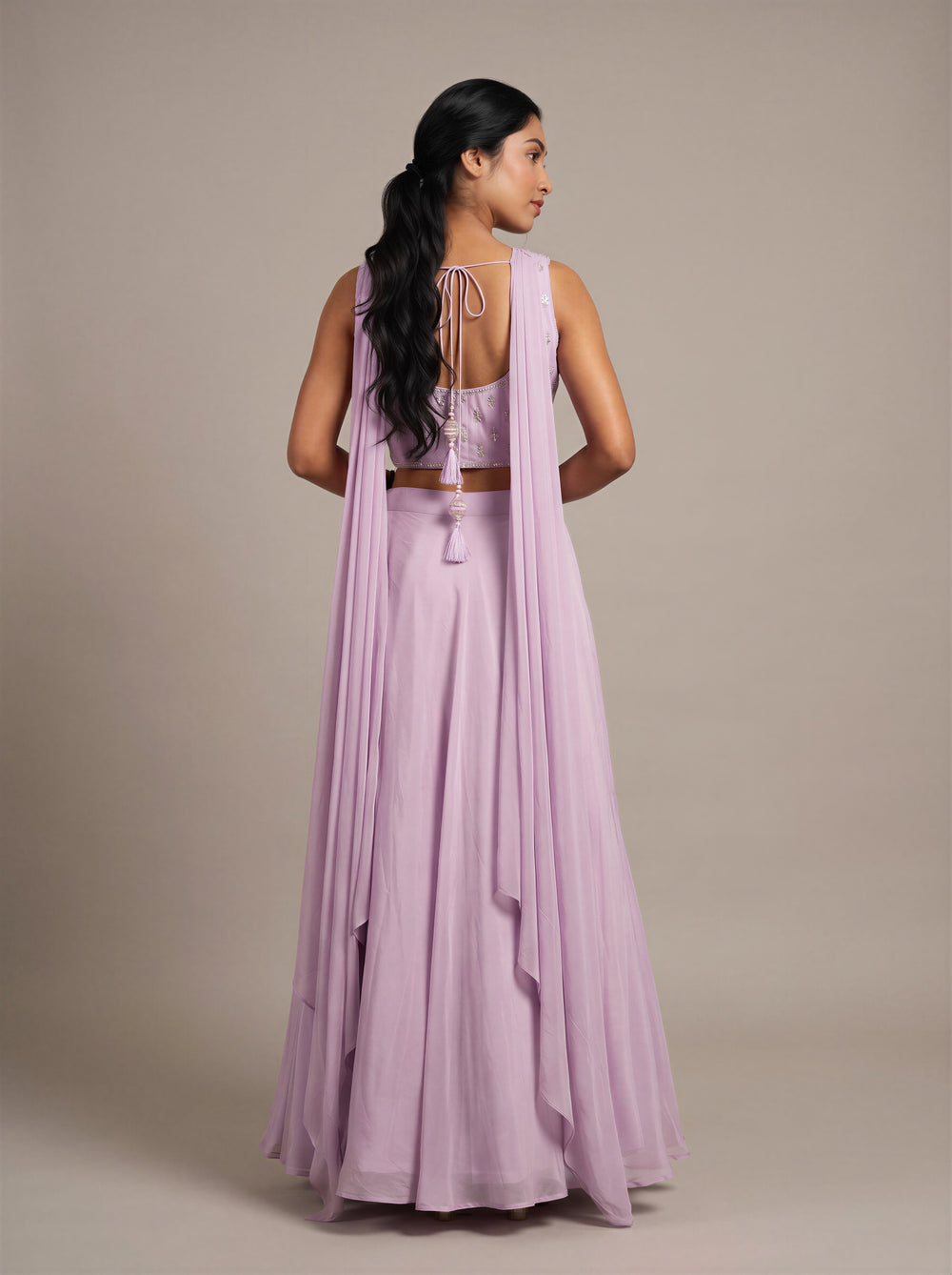 Sakura Baby Pink Beaded Kali Lehenga Set