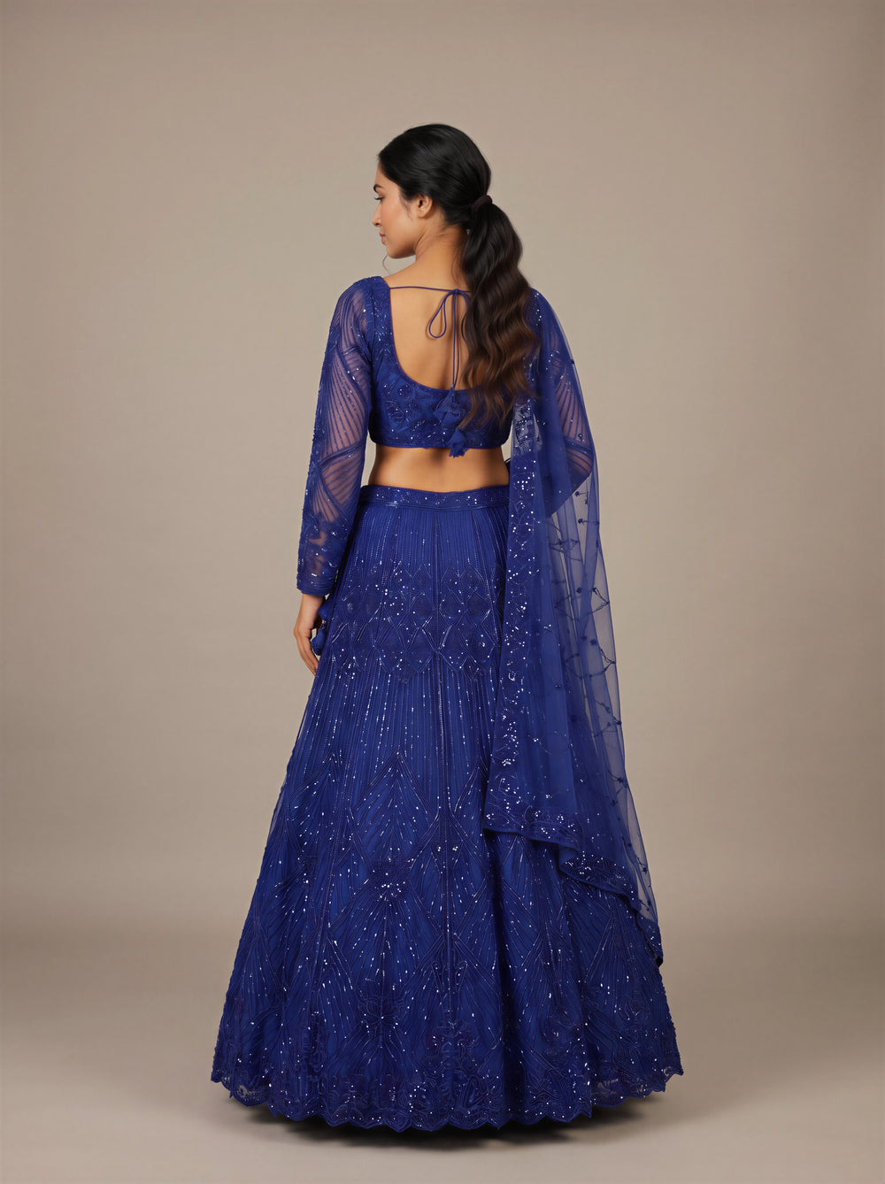 Neelambari Royal Blue Beaded Net Lehenga