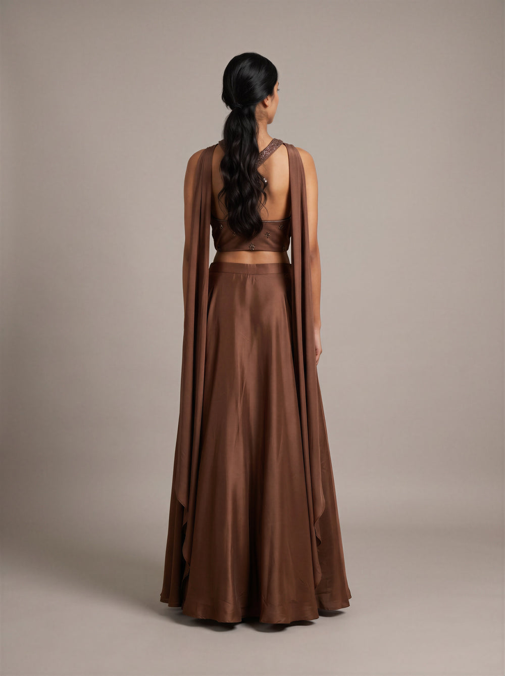 Cacao Copper Beadwork Flared Lehenga Set
