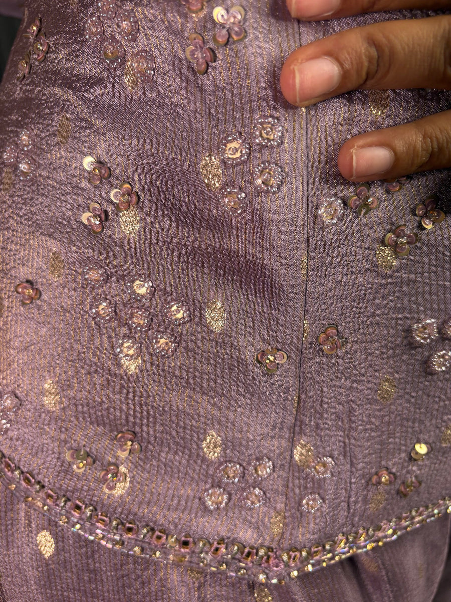 Lavender Georgette Sharara Set With Zari Dupatta — dupatta detail