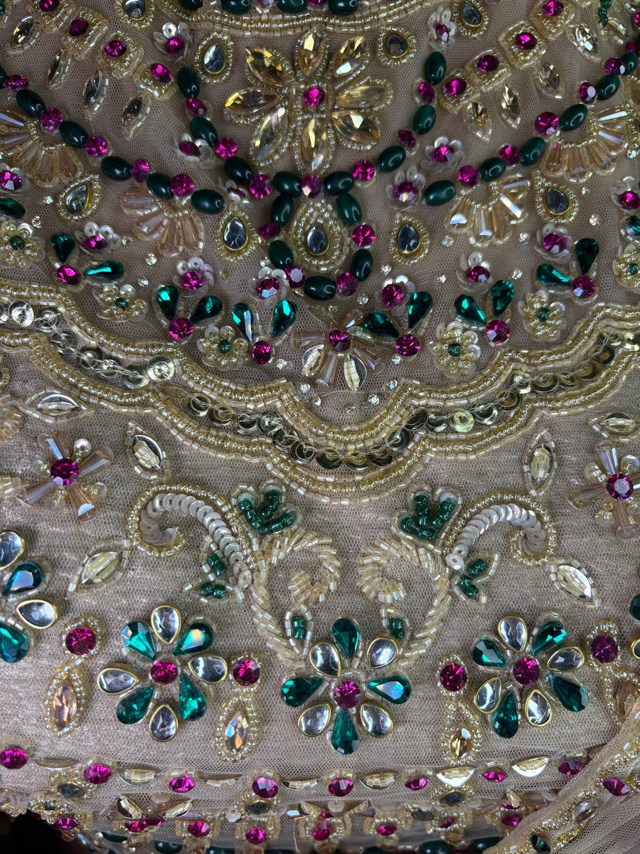 Champagne Shimmer Tissue Fishtail Lehenga Saree — styling detail