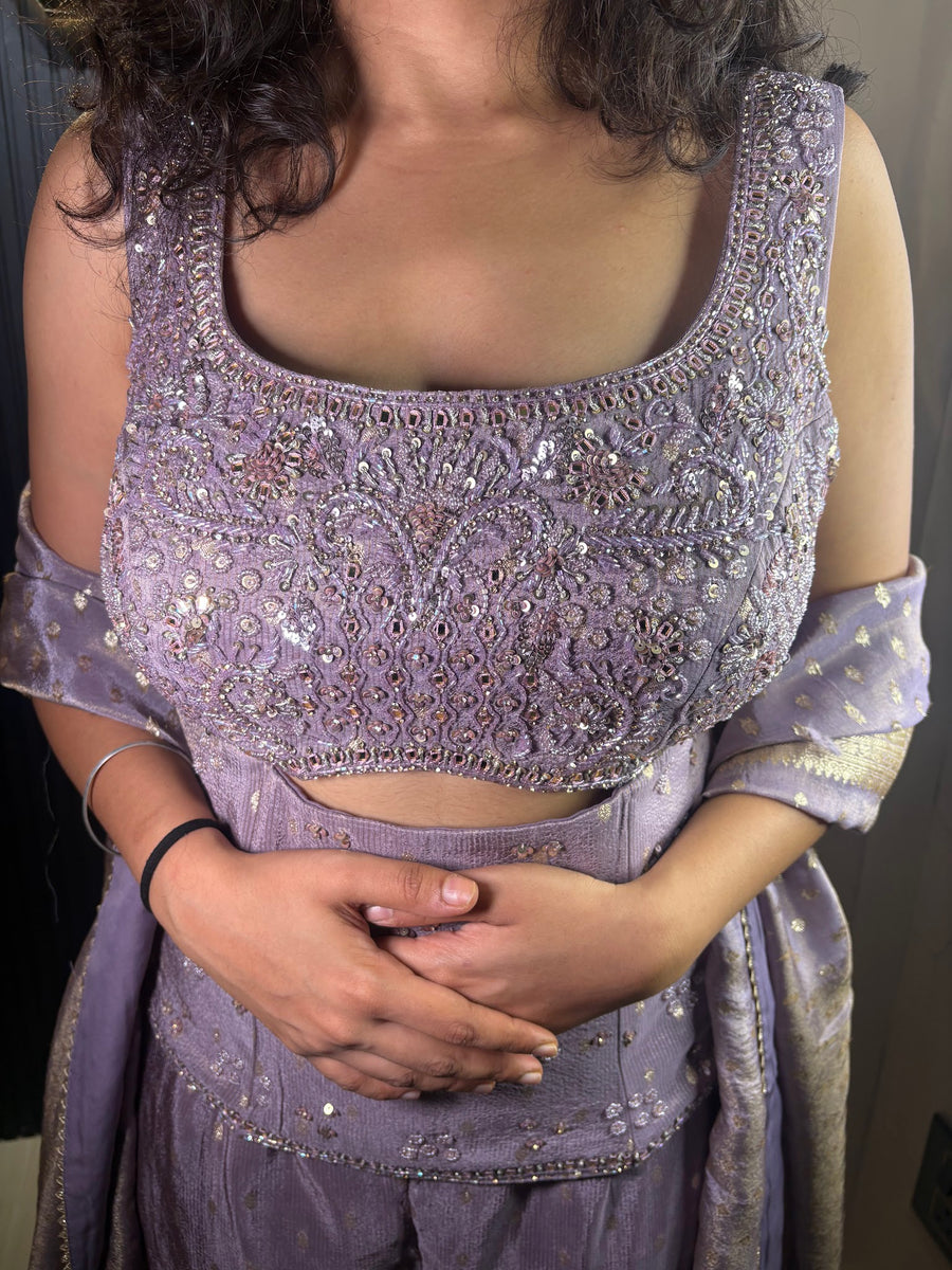 Lavender Georgette Sharara Set With Zari Dupatta — styling detail