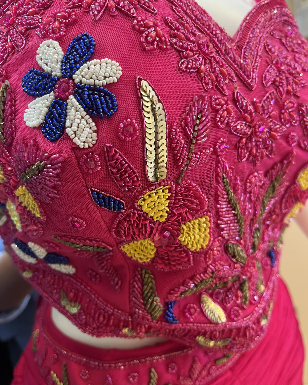 Gulaab Hot Pink Beaded Mermaid Saree-Lehenga