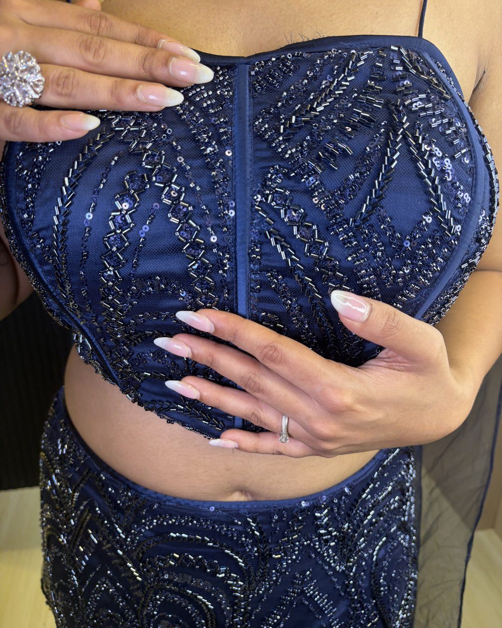 Midnight Navy Beaded Mermaid Lehenga Set