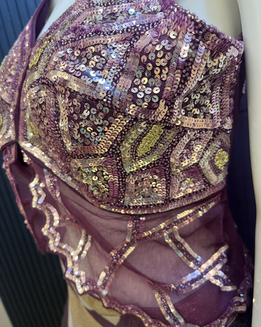 Mauve Plum Sequin Bustier Cape Lehenga