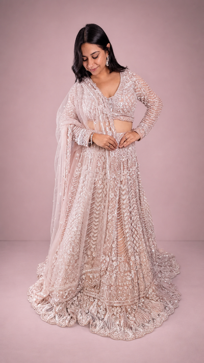 Blush Pink Net Lehenga With Cutdana and Sequin Work