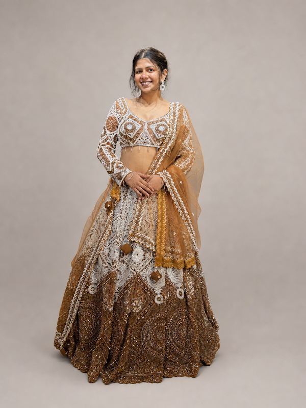 Bronze Ombre Net Lehenga With Sequin and Cutdana — front view