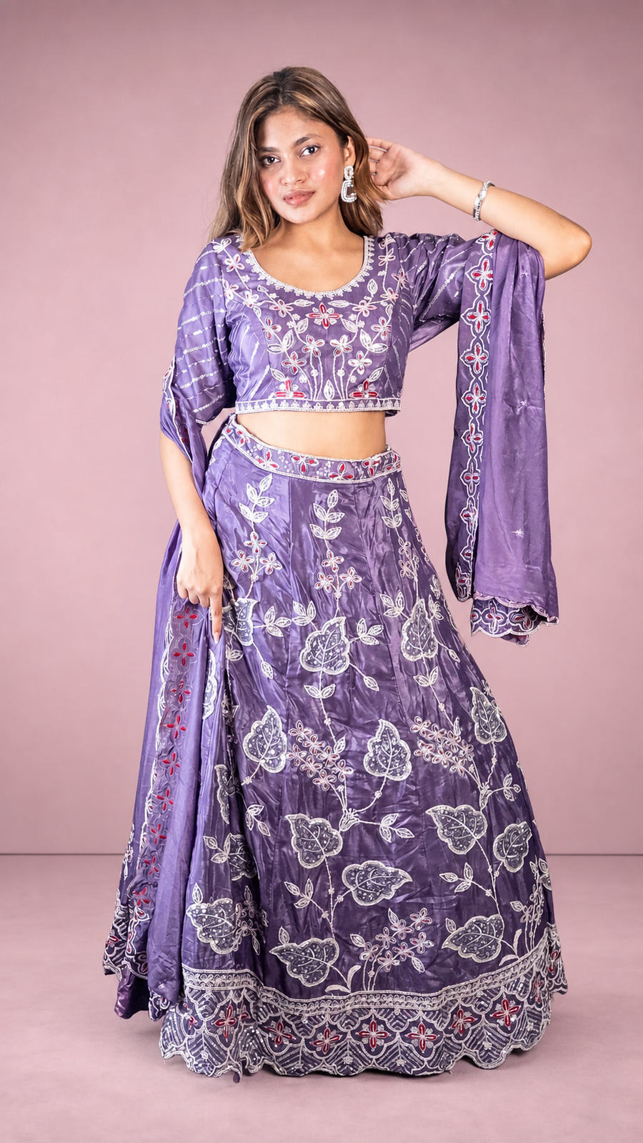 Purple Tissue Shimmer Lehenga With Zari Thread Work — front view