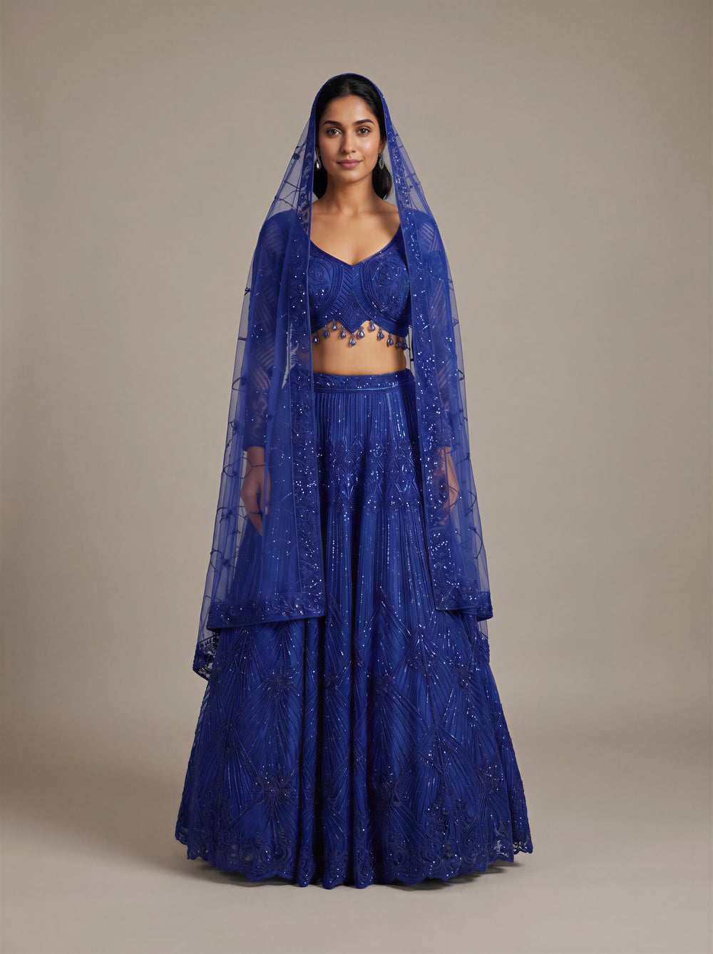 Neelambari Royal Blue Beaded Net Lehenga