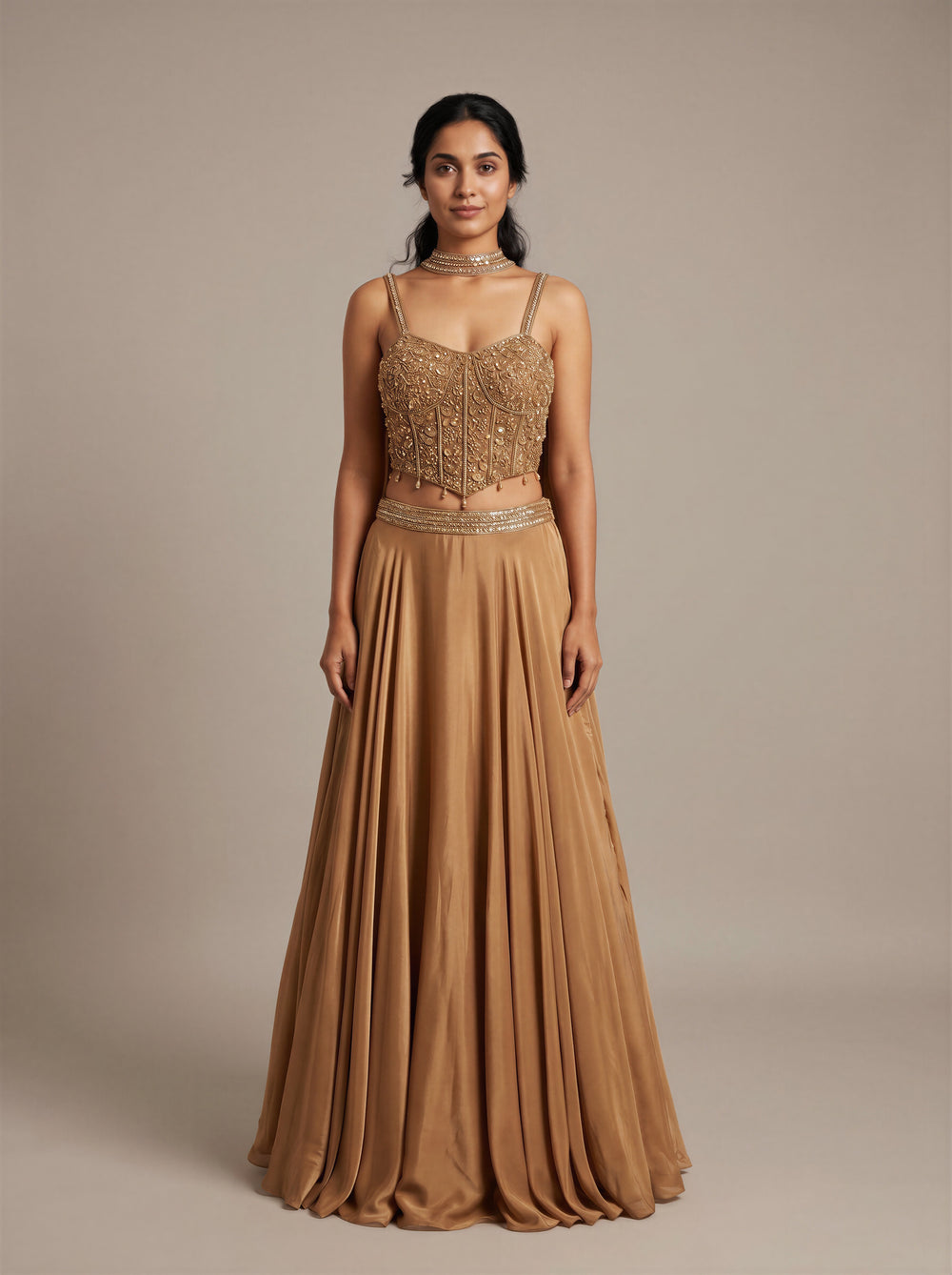 Molten Gold Crystal Bead Lehenga Set