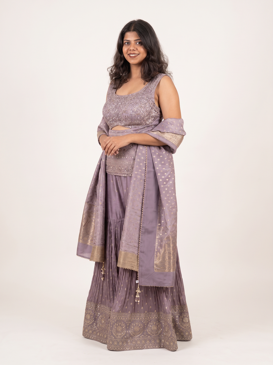 Lavender Georgette Sharara Set With Zari Dupatta — blouse detail
