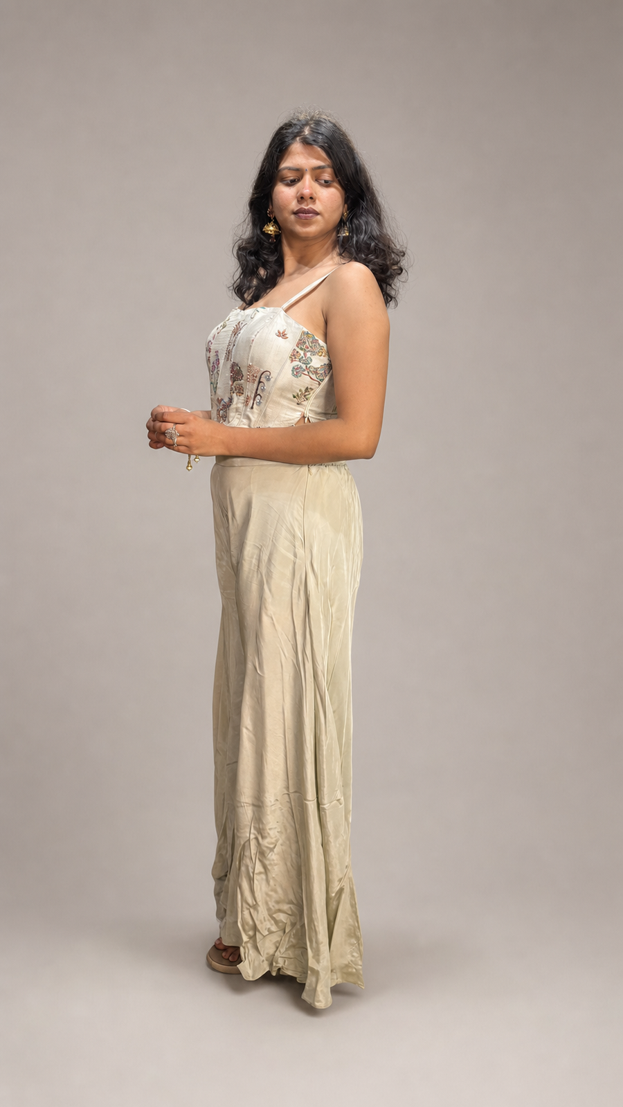 Ivory Crepe Floral Embroidered Corset Sharara Set — blouse detail