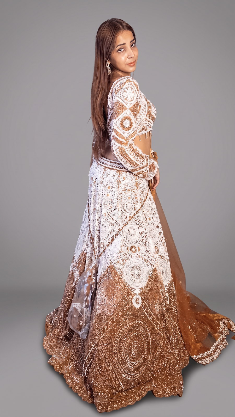 Bronze Ombre Net Lehenga With Sequin and Cutdana — blouse detail