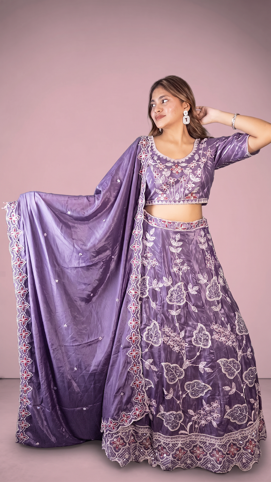 Purple Tissue Shimmer Lehenga With Zari Thread Work — blouse detail