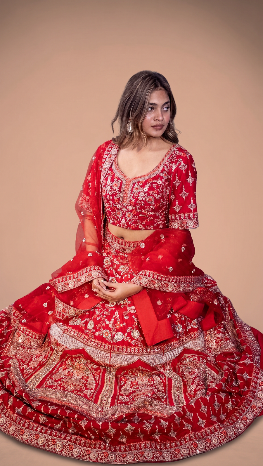 Red Raw Silk Kali Lehenga With Cutdana and Pearls — blouse detail