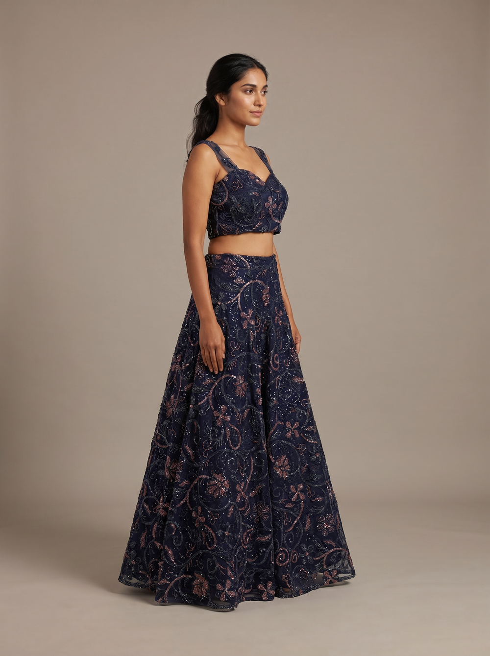 Midnight Navy Beaded Net Lehenga Set