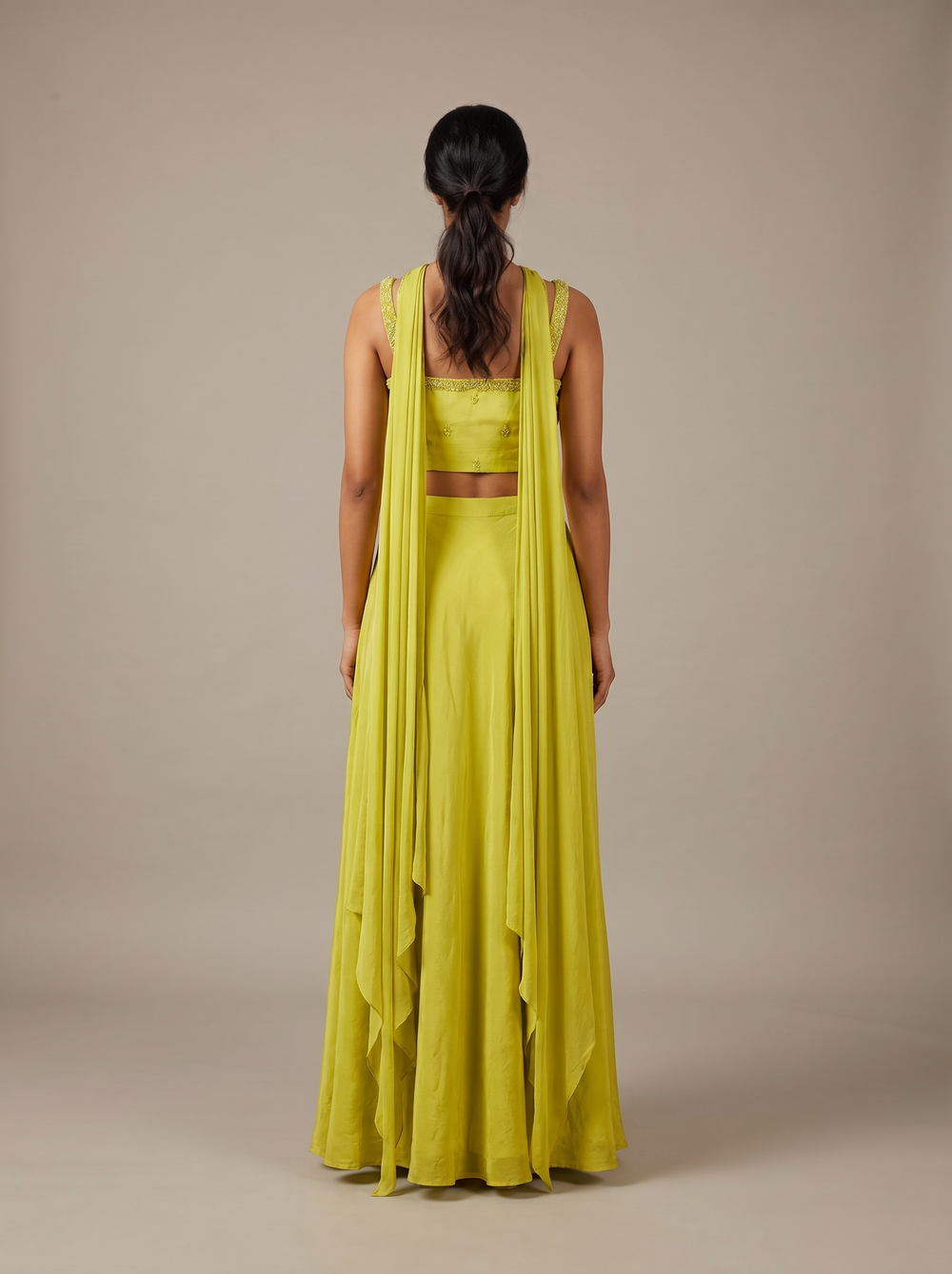 Parrot Green Beaded Bustier Dhoti Set