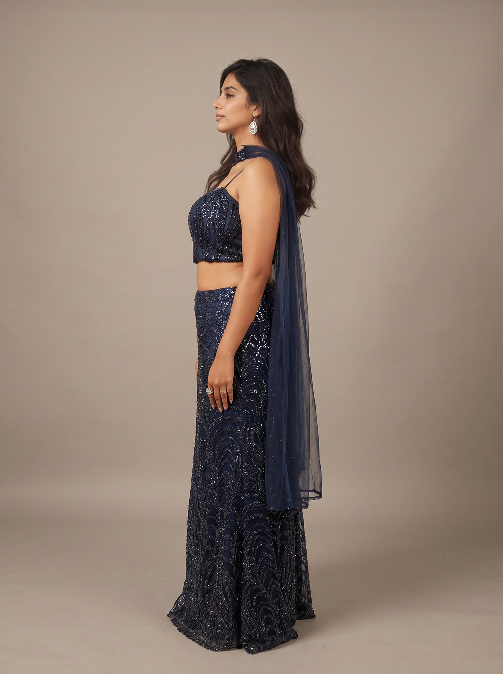 Midnight Navy Beaded Mermaid Lehenga Set