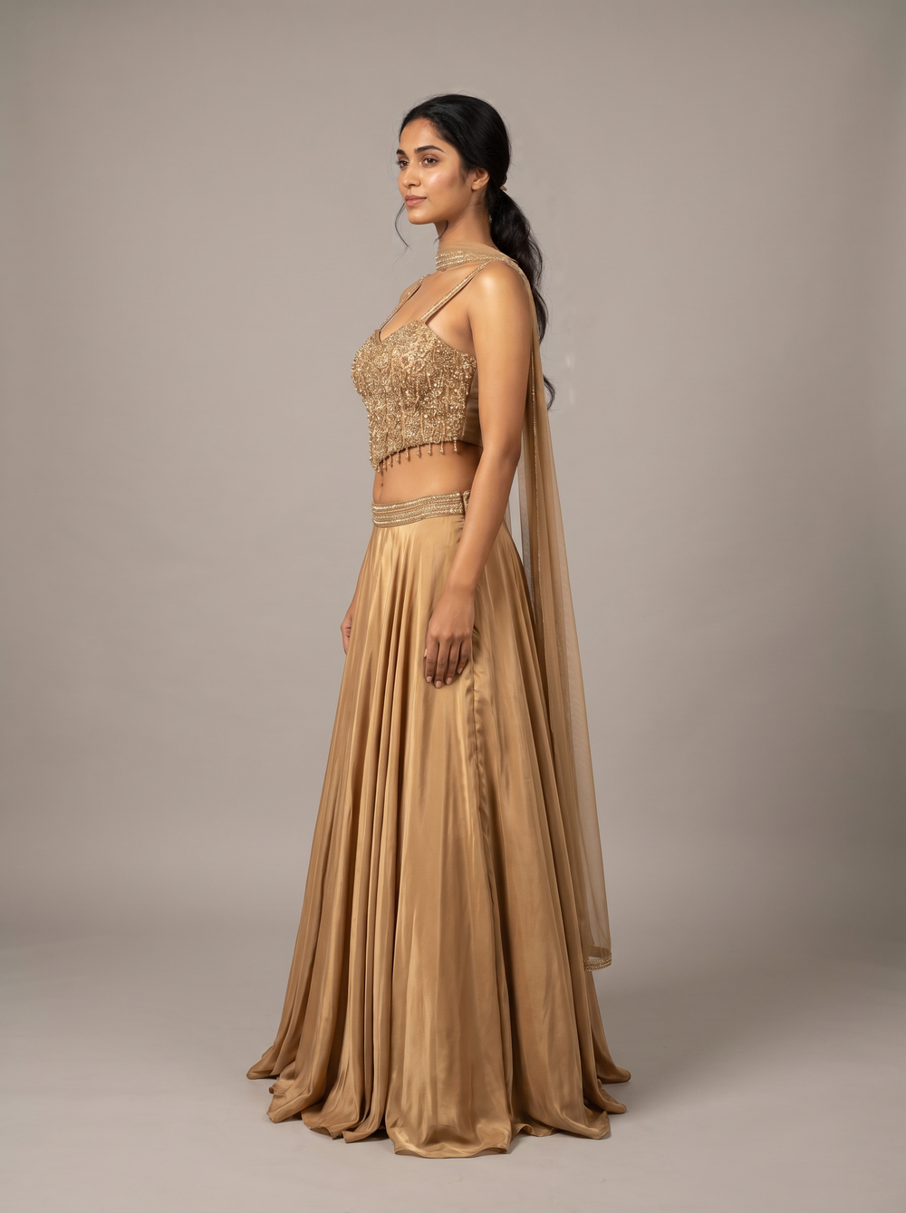 Molten Gold Crystal Bead Lehenga Set