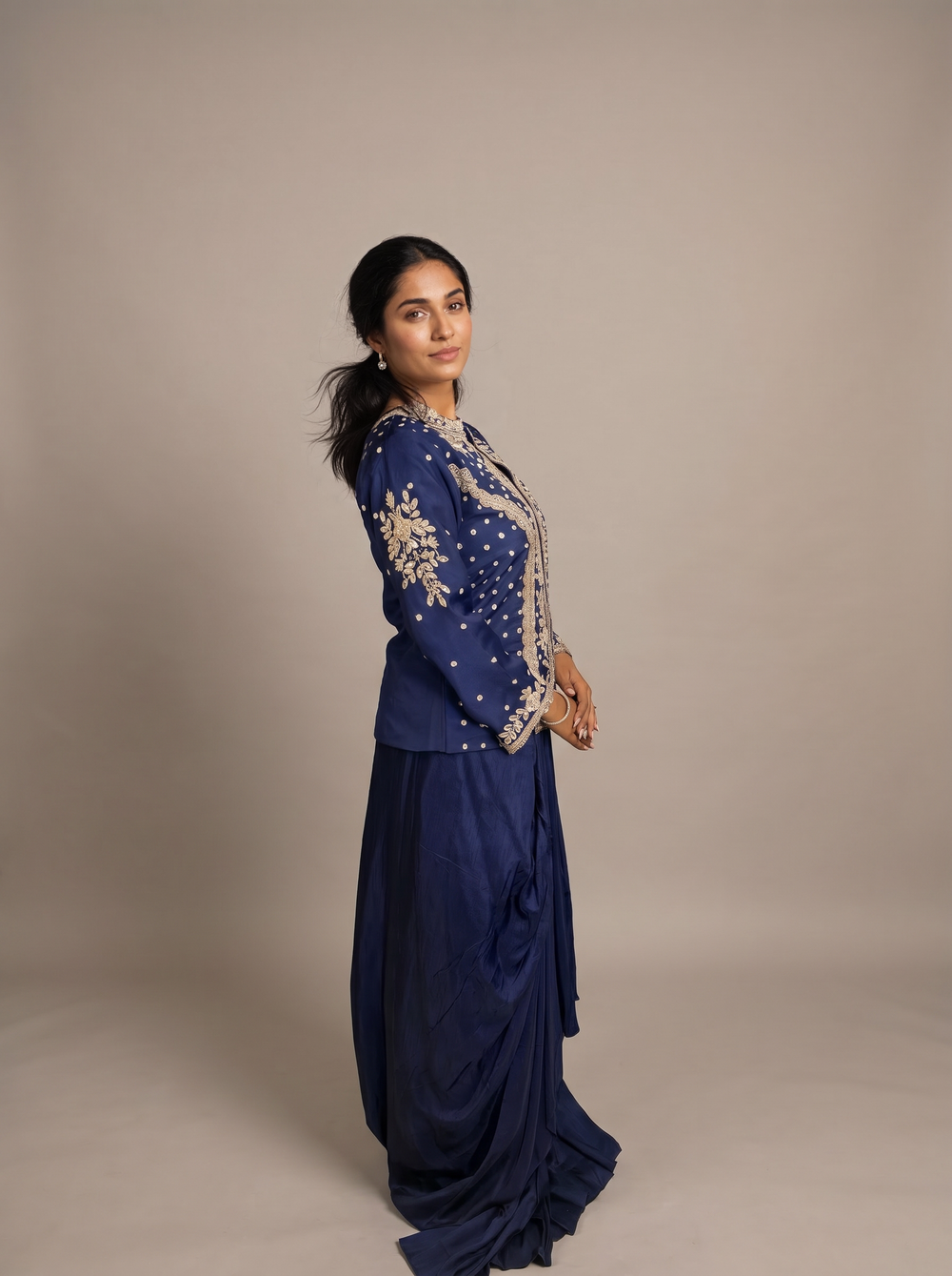 Nilaya Navy Beaded Dhoti Jacket Set