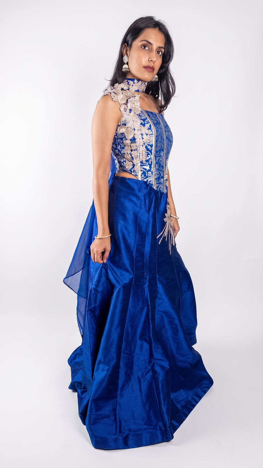 Royal Blue Raw Silk Lehenga With Zari Corset Blouse — blouse detail