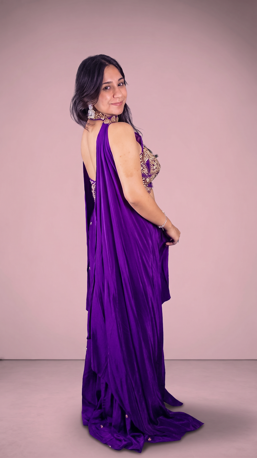 Purple Velvet Halter Blouse With Palazzo Set — fabric detail