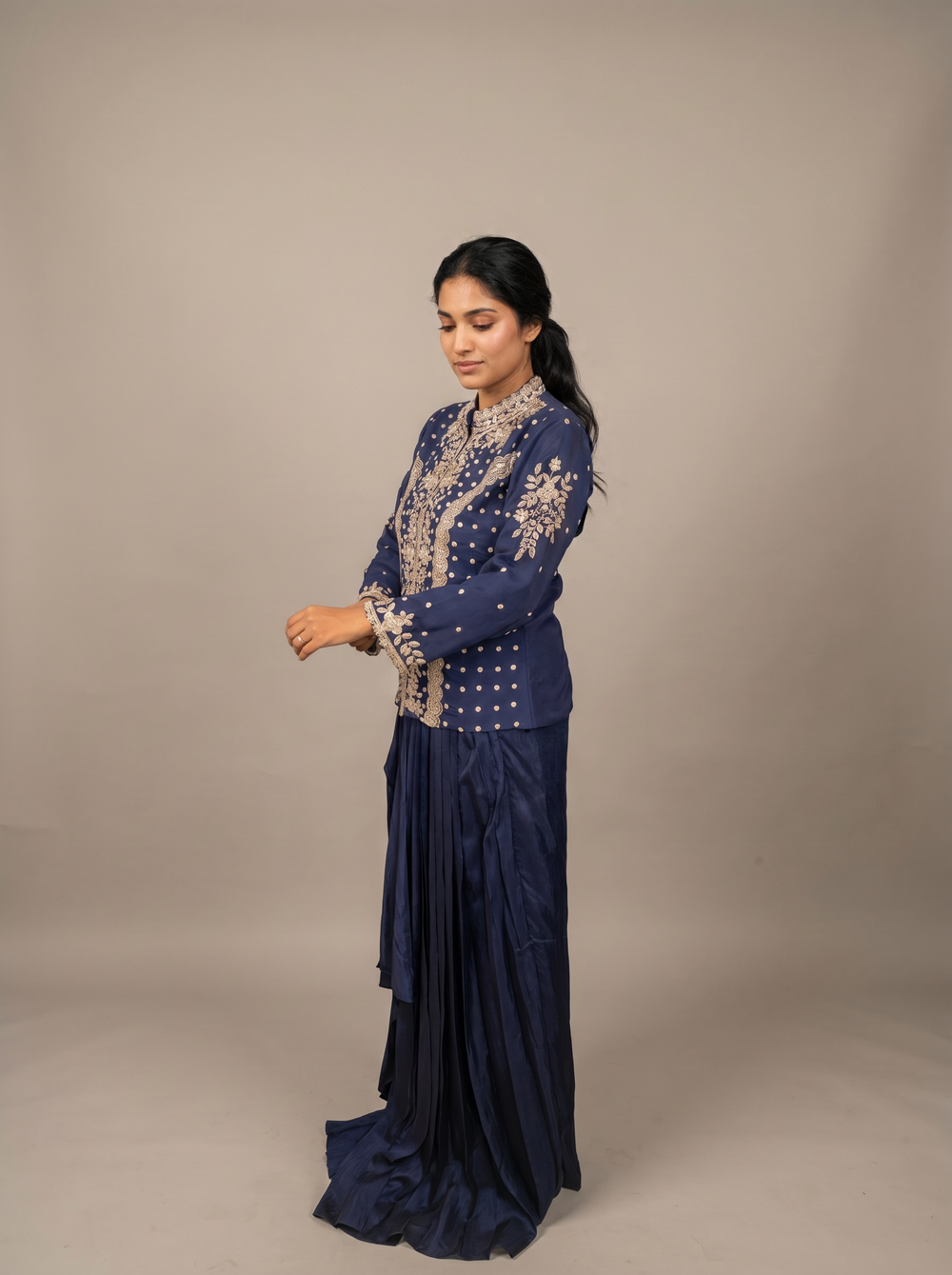 Nilaya Navy Beaded Dhoti Jacket Set