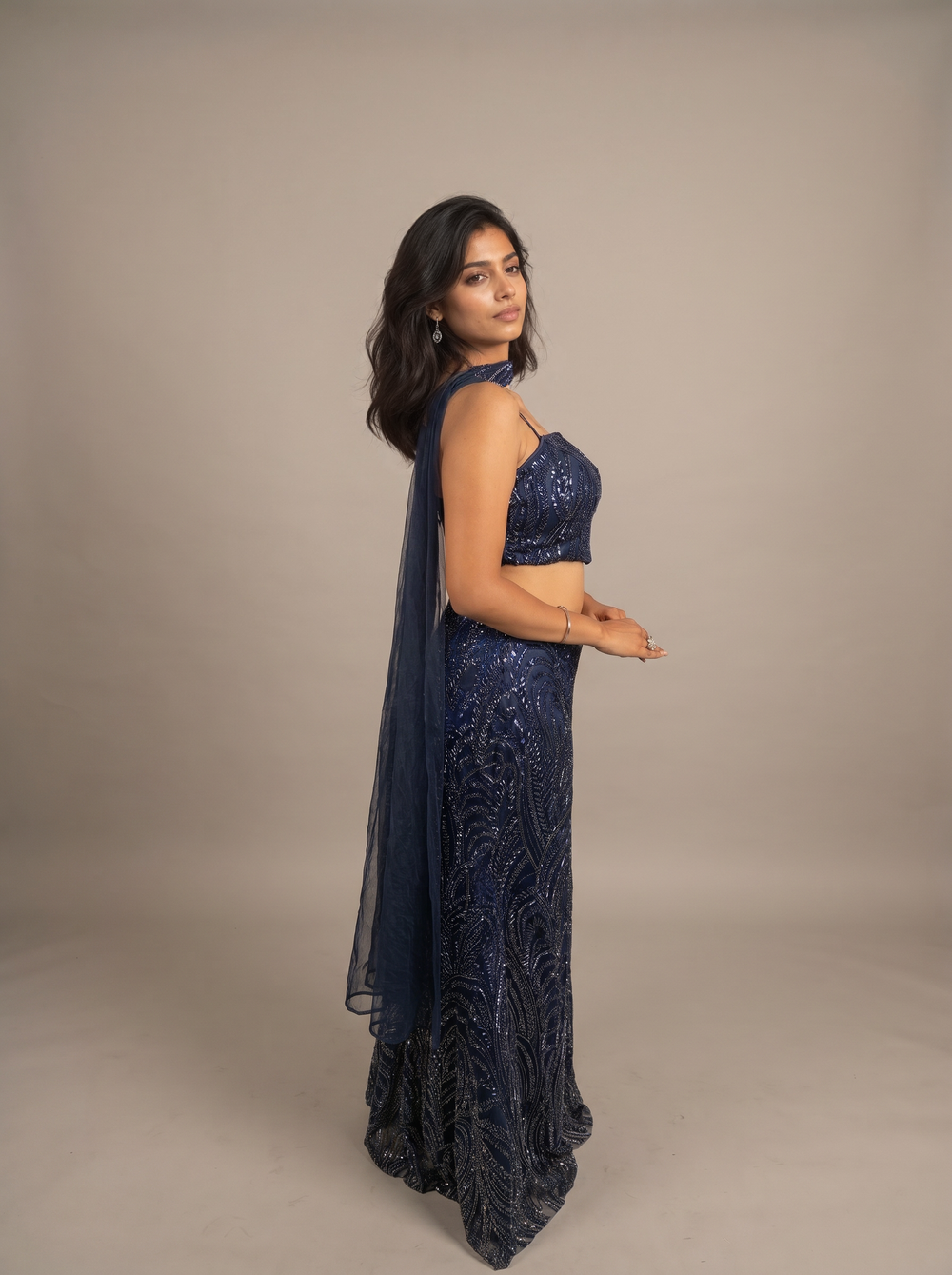 Midnight Navy Beaded Mermaid Lehenga Set