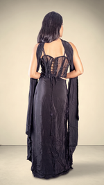 Black Beaded Corset Blouse With Crepe Draped Skirt — view 2