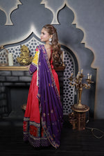 Red Cotton Kali Lehenga With Purple Zari Dupatta — view 2