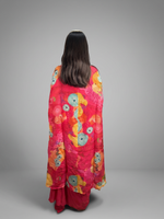 Hot Pink Georgette Draped Skirt Set With Zardozi Jacket — view 2