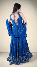 Cobalt Blue Crepe Lehenga With Sequin and Katdana Work — view 2