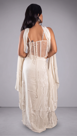 White Net Pearl-Beaded Corset and Draped Dhoti Set — view 2