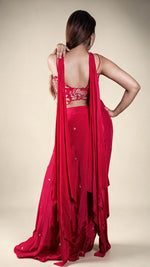 Hot Pink Crepe Palazzo Suit With Zari Pearl Bustier — view 2