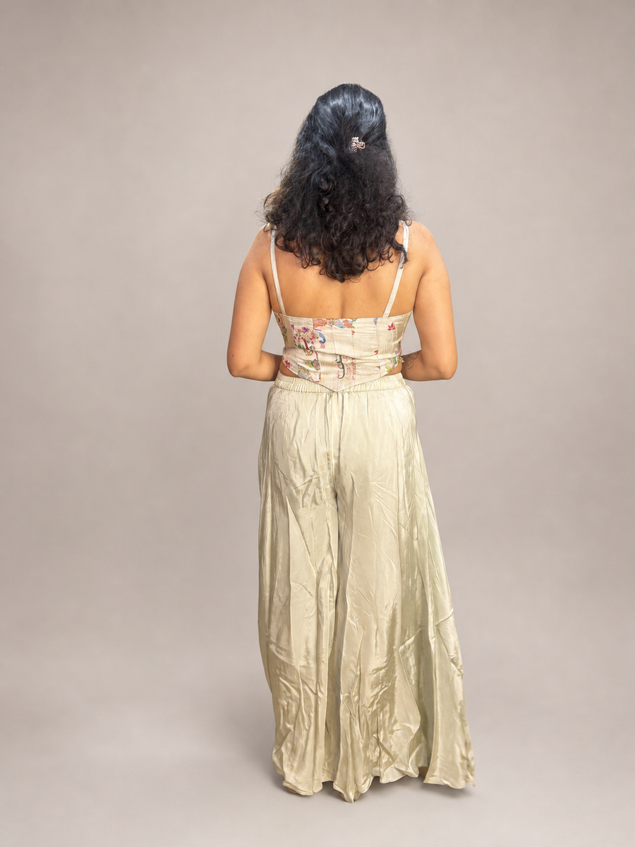 Ivory Crepe Floral Embroidered Corset Sharara Set — back view