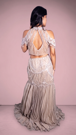 Champagne Georgette Cold-Shoulder Mermaid Skirt Set — view 2