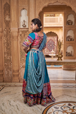 Teal Blue Cotton Kali Lehenga With Mirror Work — view 2
