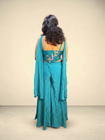 Teal Satin Corset Sharara Set With Bead Embroidery — view 2