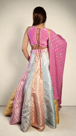 Multicolour Brocade Kali Lehenga With Pink Blouse — view 2
