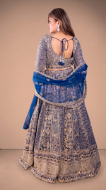 Sapphire Blue Net Lehenga With Mirror Work — view 2