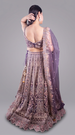 Mauve Net Lehenga With Zari and Floral Embroidery — view 2
