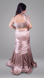 Rose Gold Shimmer Crepe Pre-Draped Mermaid Saree Gown — view 2